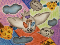 'Flying over a colorful field'